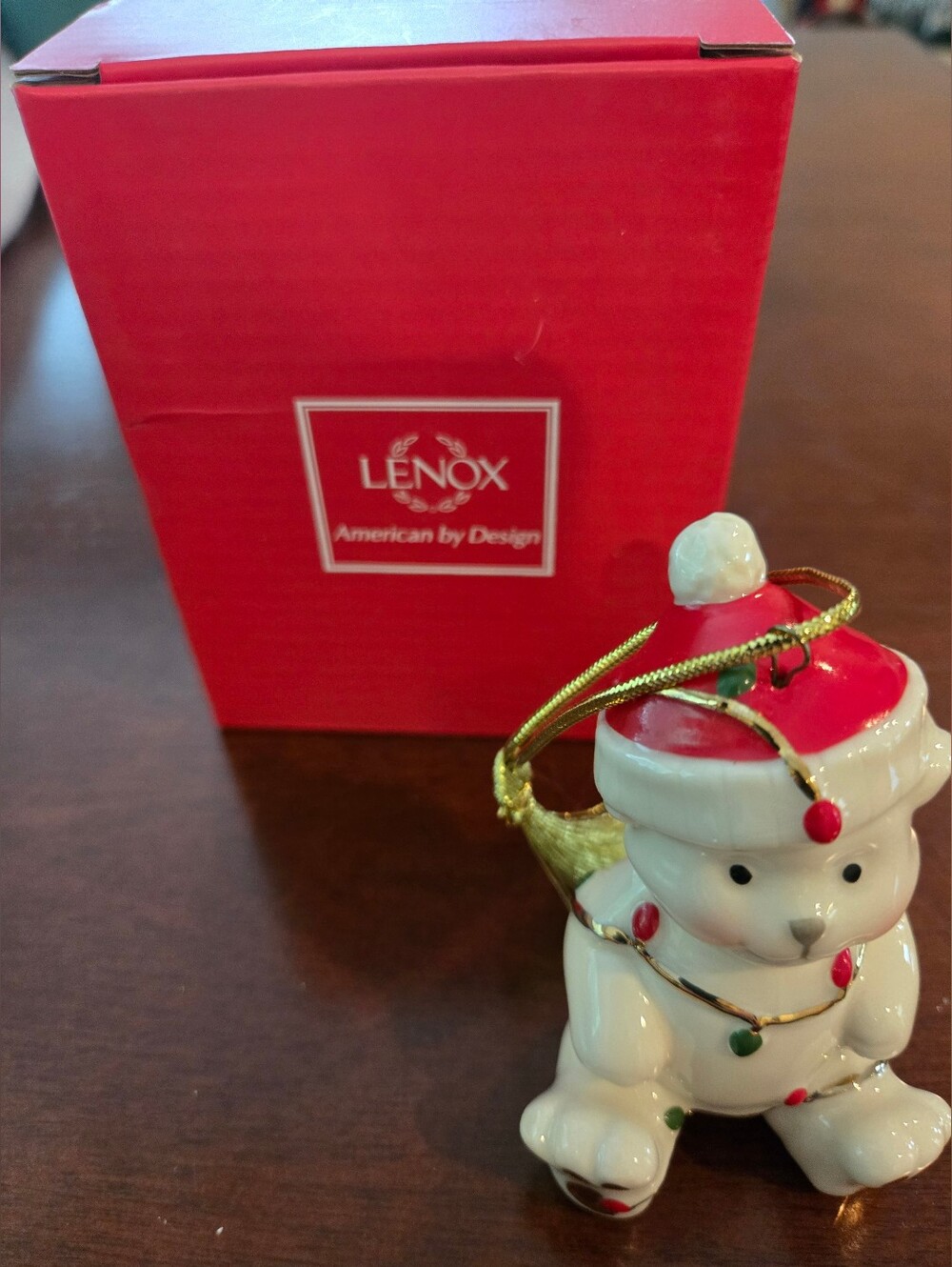 Lenox Red, White and Gold Holiday Bear Ornament